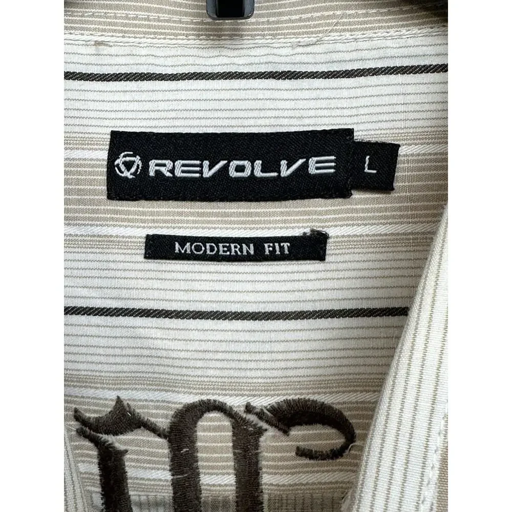 Revolve‎ Shirt Mens Tan Embellished Emroidered Button Long Sleeve Sz Lg Y2K